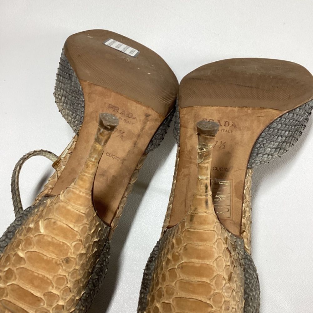 Prada Brown Tan Snakeskin T-Strap Heels - Picture 10 of 15